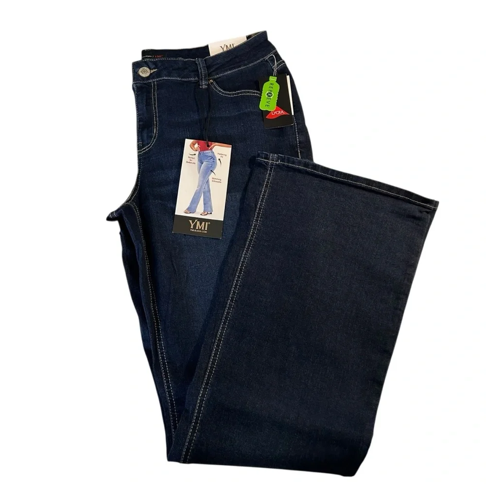 YMI Women's Bootcut Jeans Size 16 Mid Rise Dark Wash Slimming Stretch NWT